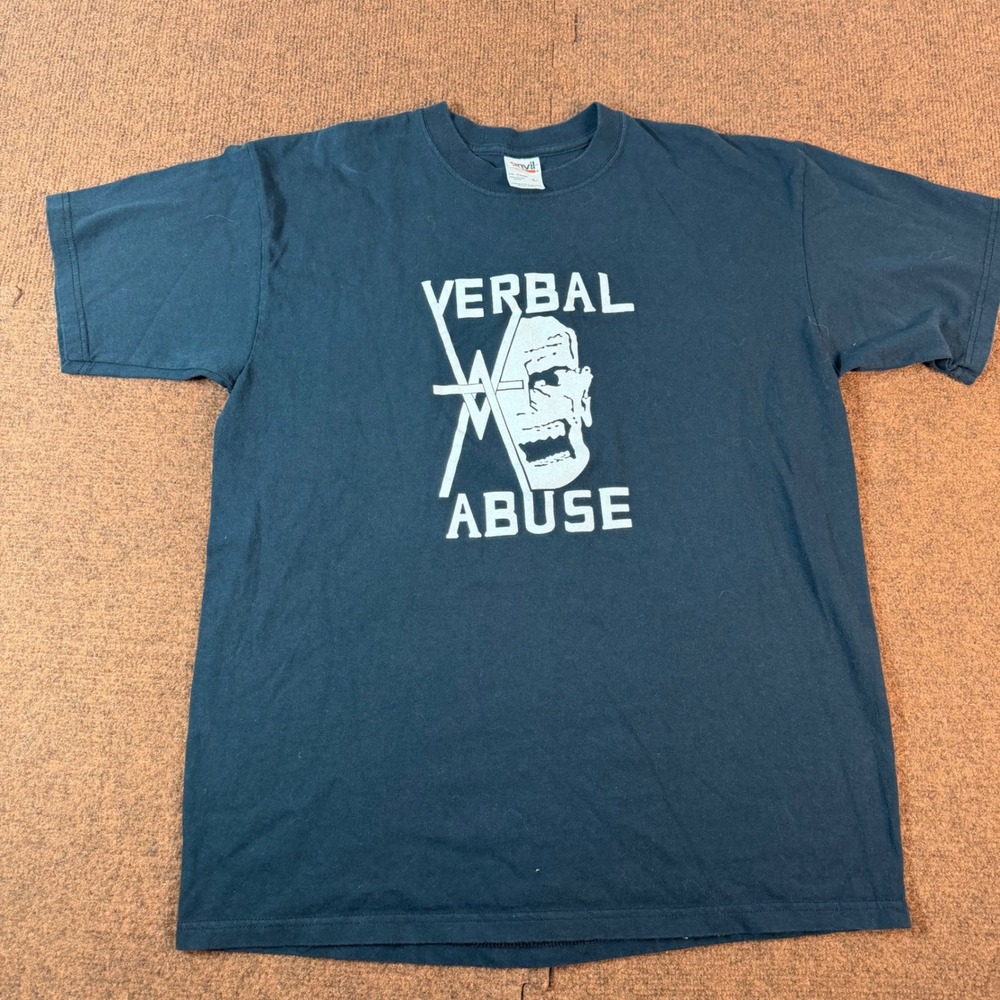 A- Verbal Abuse Hardcore Punk Band T-Shirt Mens Large Black Anvil Graphic Tee